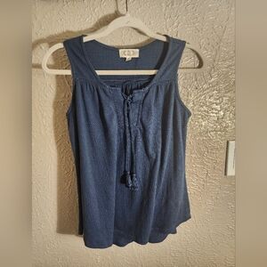 Pink Rose Blue Sleeveless Tie Front Tank Top